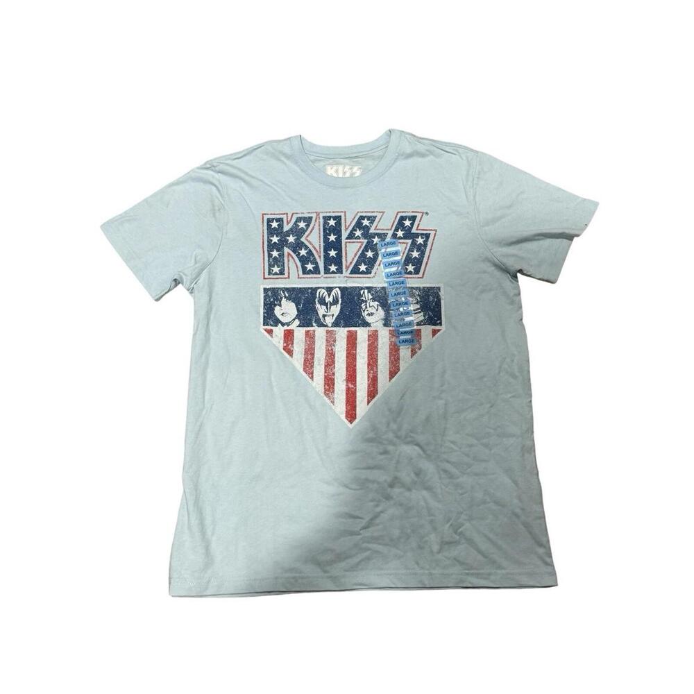 KISS Shirt  Blue Stars & Stripes American Flag Rock & Roll Music Size L NEW